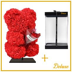 Bier DELUXE op standaard 25cm - rood foam met boeket - in luxe cadeauverpakking 25 cm