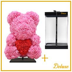 Bier DELUXE op standaard 40cm - donkerroze foam met rood hart - in luxe cadeauverpakking 40 cm