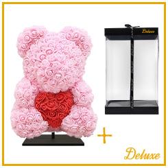 Bier DELUXE op standaard 40cm - lichtroze schuim met rood hart - in luxe cadeauverpakking 40 cm