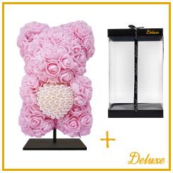 Bier DELUXE op standaard 25cm - lichtroze foam met diamanten hart - in luxe cadeauverpakking 25 cm