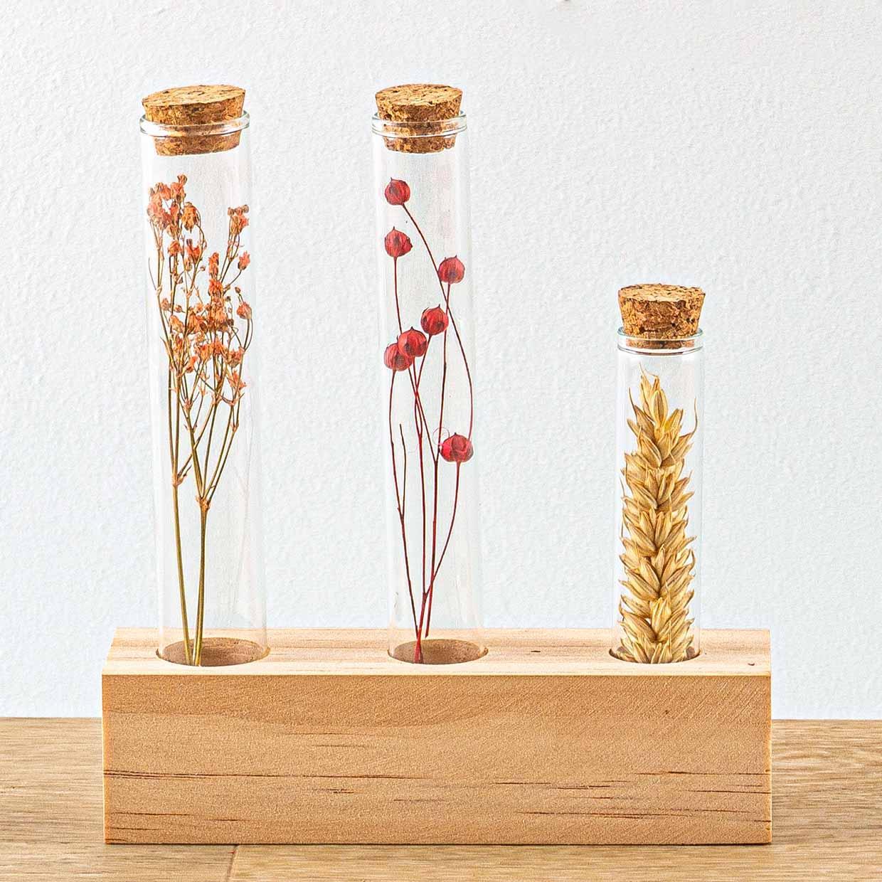 Houten droogbloemenstandaard - Buis M - Bloemen en kruiden + Gedroogde bloemenarrangement