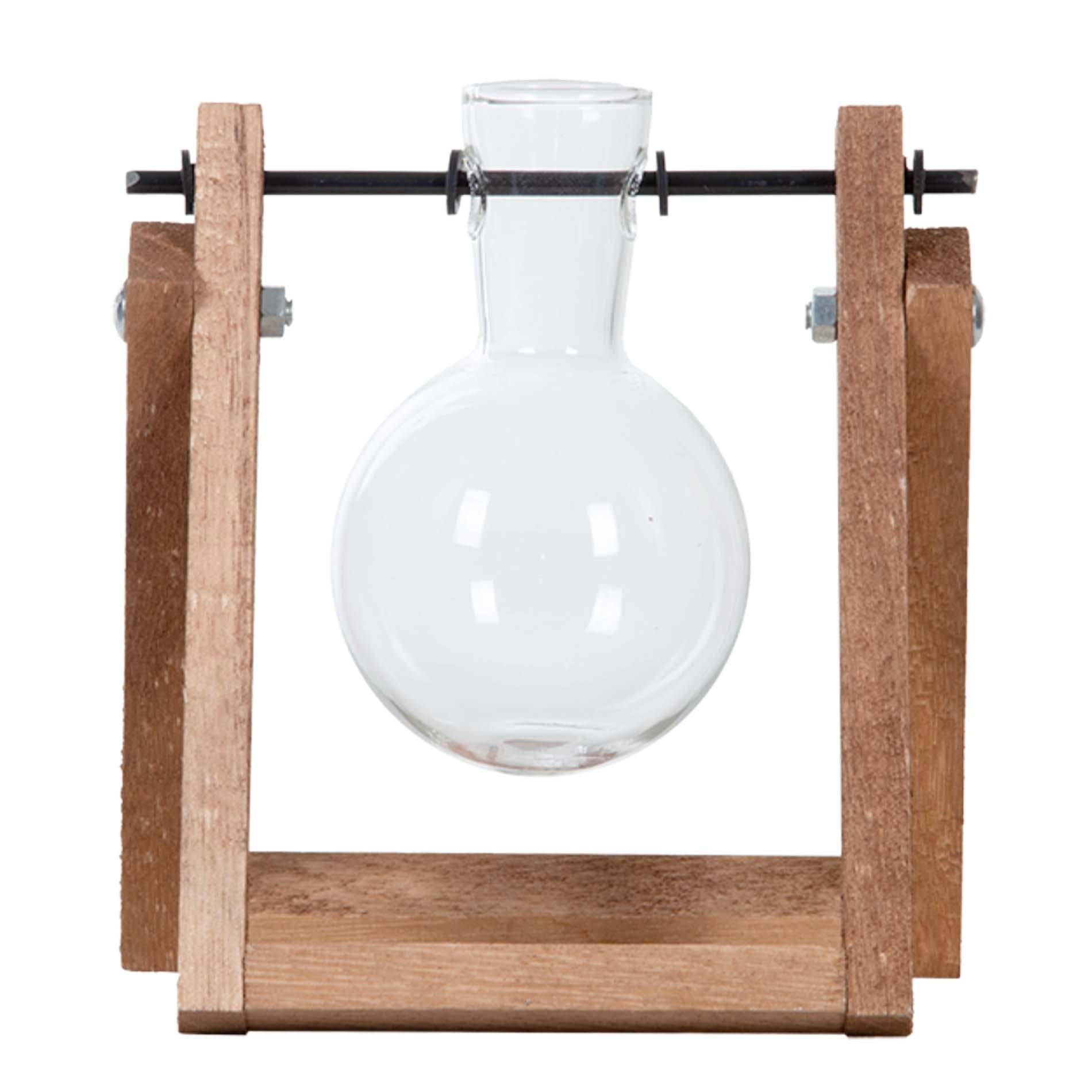 Stekkenstandaard - 1 glazen vaas - Hydroponische vaas voor stekken - Houten - Kweekstation