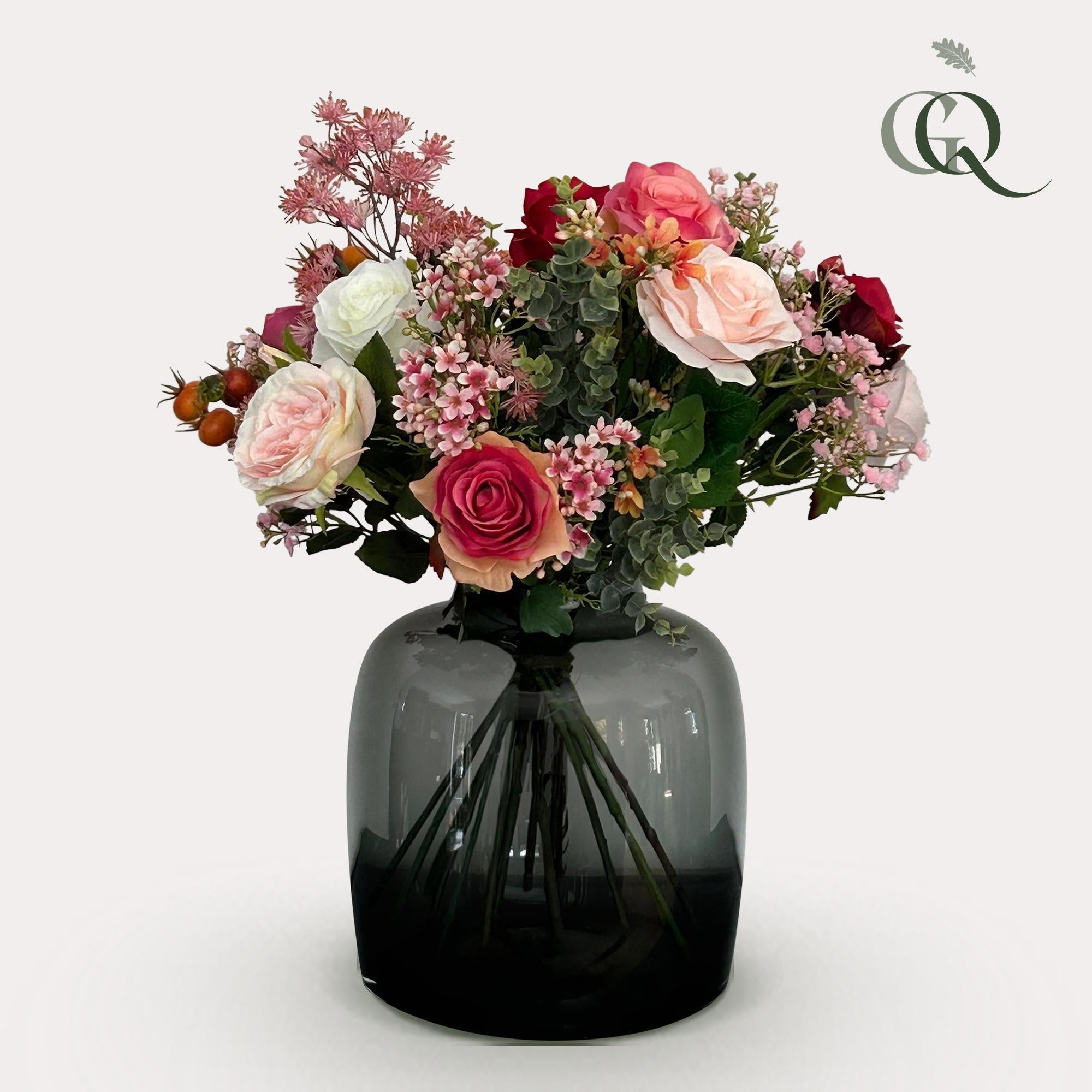 Kunstbloemen - Boeket M - Vlamrozen - 45 cm