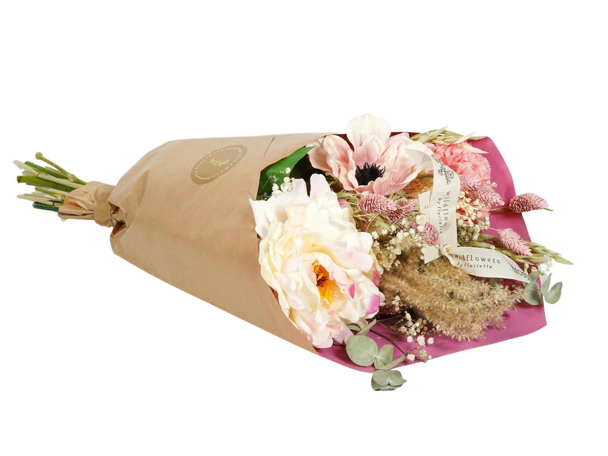 Droogbloemen &amp; Zijde - Gedroogde &amp; Zijden Pioenliefde - ↕55cm