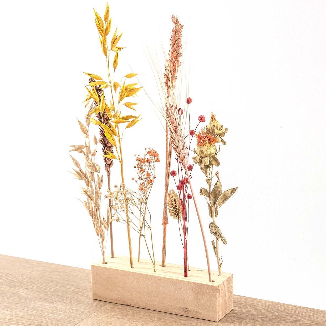 Houten droogbloemenstandaard - M - Bloemen en kruiden + gedroogd bloemenarrangement