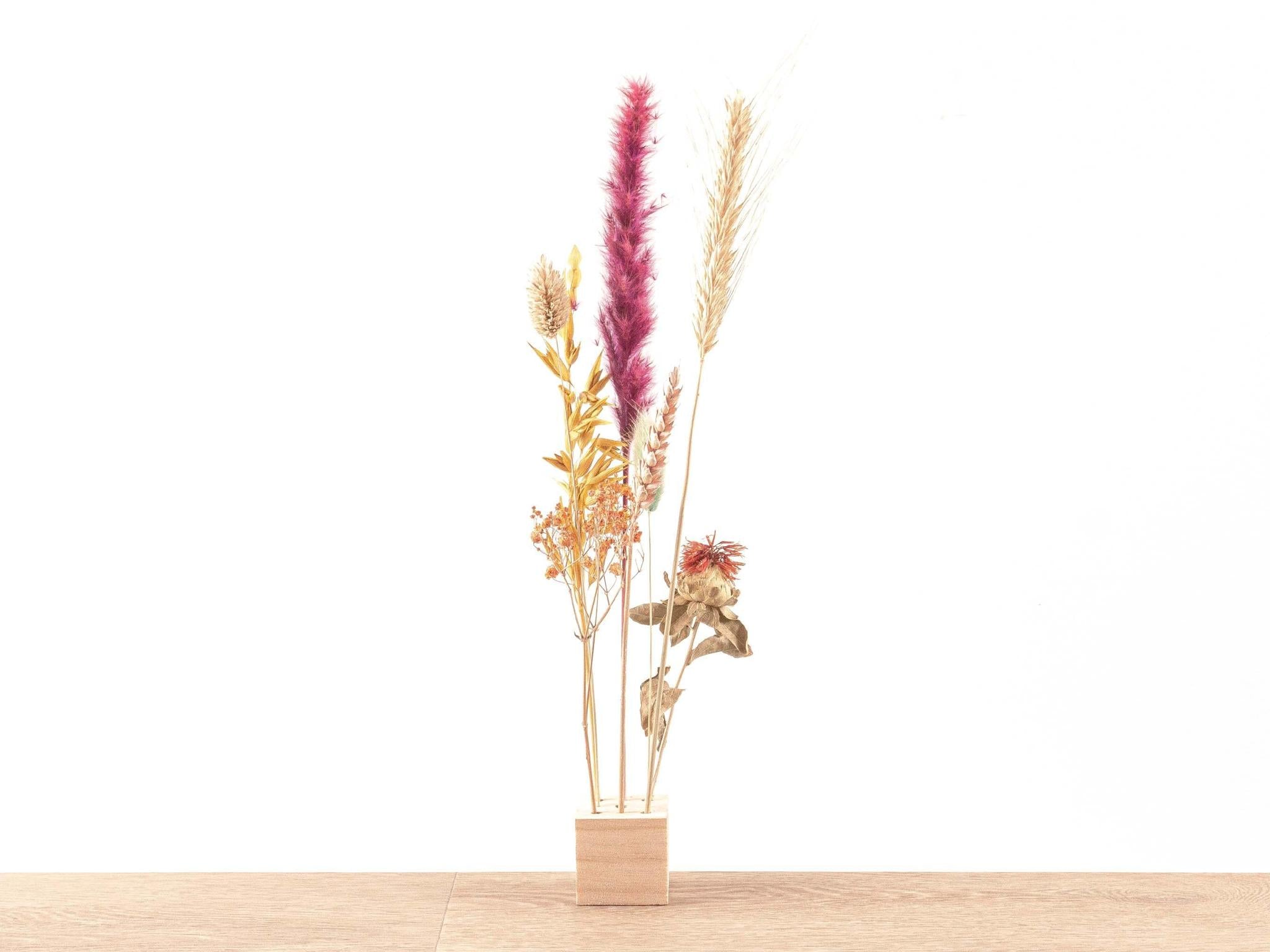 Houten droogbloemenstandaard - S - Bloemen en kruiden + gedroogd bloemenarrangement