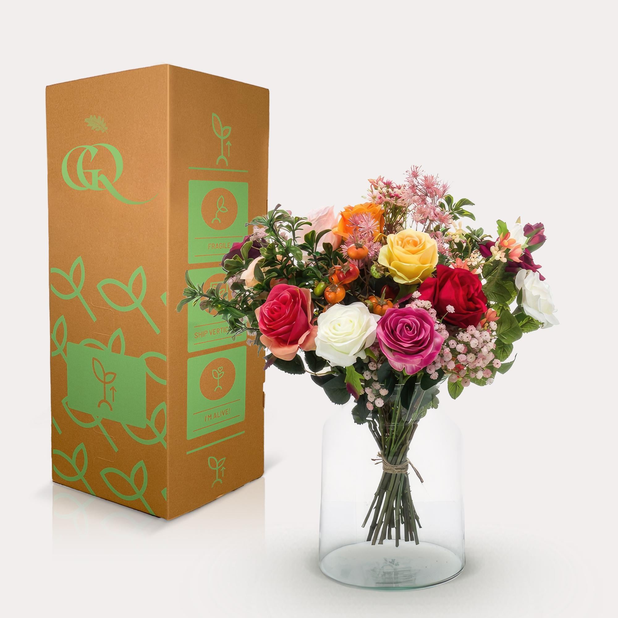 Kunstbloemen - Boeket M - Vlamrozen - 45 cm